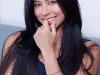Long haired beauty doffs a tight jumpsuit for great nude poses on a sofa - Photo #4