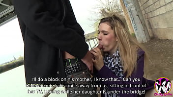 Slutty blonde teen student Solène prefers to get fucked in the ass under a bridge instead at home