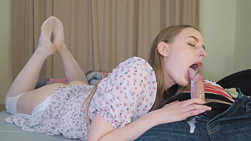 Daughter's Deepthroat Multiple Cumshot from Daddy - Cum in Mouth