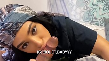 Little Violet having fun sucking fat cock
